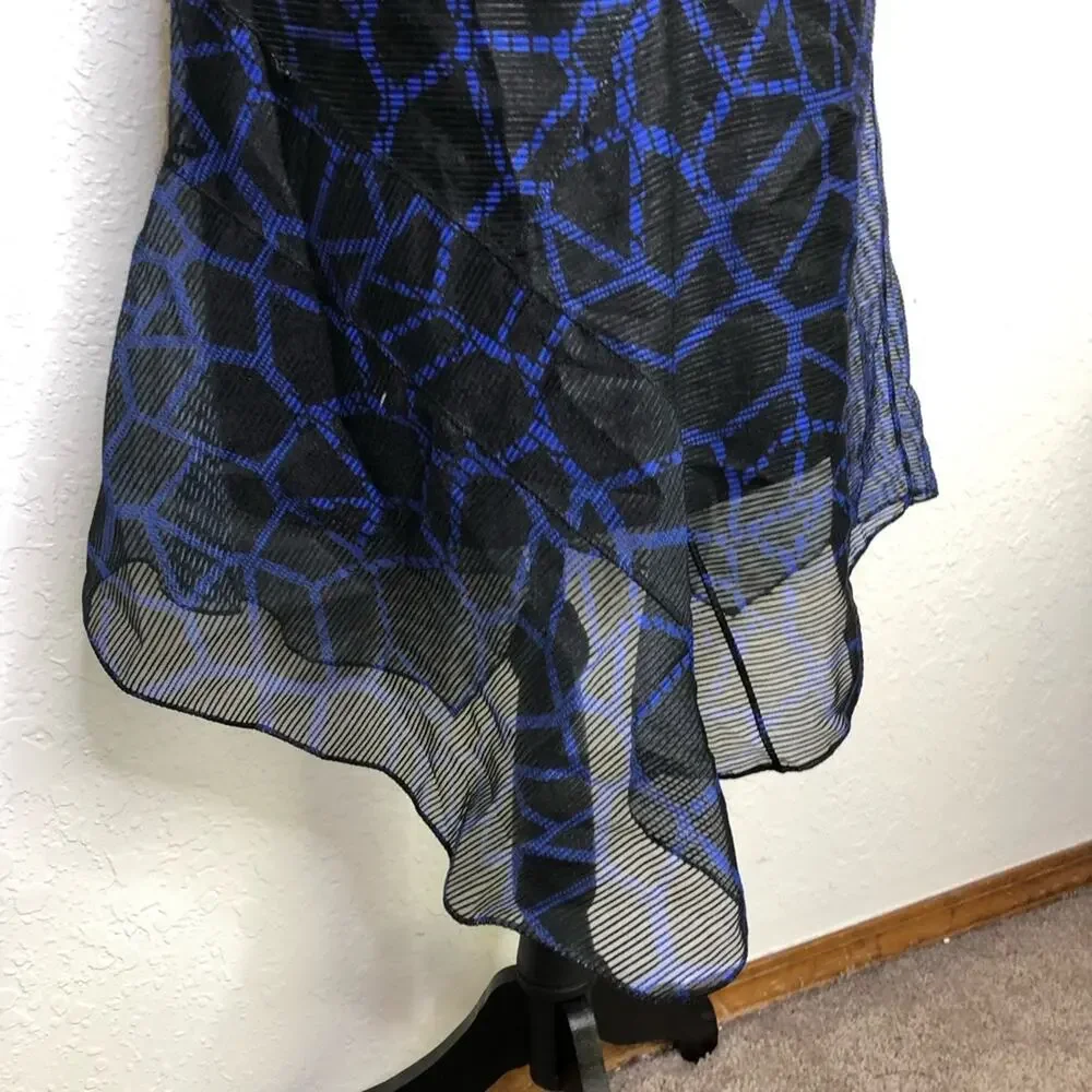 Elie Tahari Eloise blue black sheer overlay sleeveless dress size 4 NWT flawed